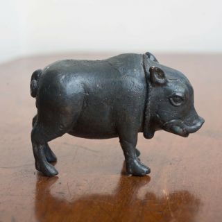 Antique Chinese Bronze Wild Boar Pig Scroll Weight Figurine Sculpture Horoscope