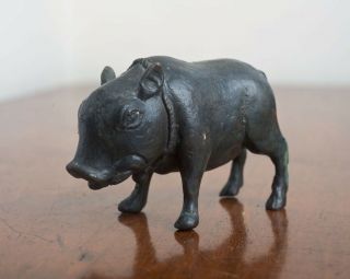 Antique Chinese Bronze Wild Boar Pig Scroll Weight Figurine Sculpture Horoscope 3