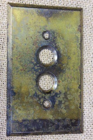 Old Single Push Button Switch Cover Plate Vintage Tarnished Brass.  040 Gauge