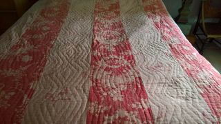 Large Vintage Hand Stitched Dusky Pink Reversible Durham Quilt