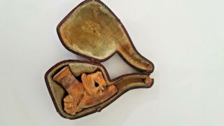 Antique Carved Dog & Horse Meerschaum Pipe W/ Case (n166f - B)