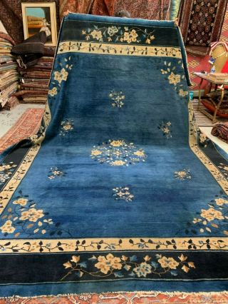 Auth: 19th C Antique Chinese Rug Sky Blue Peking Wool Collectors Beauty 9x12 Nr