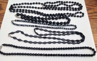 Vintage Faceted French Jet/black Glass Beaded Necklaces - Chinoissere Style Box