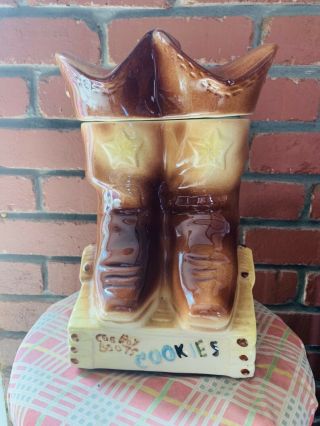 Rare Vintage Western Cowboy Boots Cookie Jar By American Bisque Usa Made