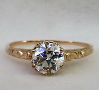Antique Victorian 1.  0 Ct.  Old European Cut Diamond Solitaire Engagement Ring 14k