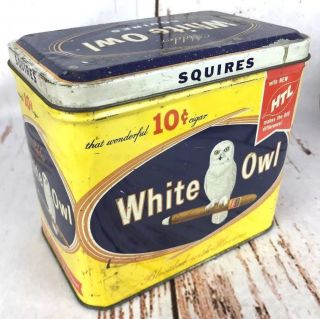 Vtg White Owl 10 Cent Cigar Squires Advertising Tin Box