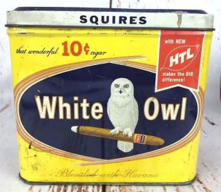 Vtg White Owl 10 Cent Cigar Squires Advertising Tin Box 2