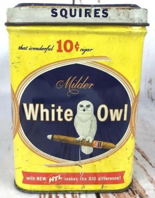 Vtg White Owl 10 Cent Cigar Squires Advertising Tin Box 3