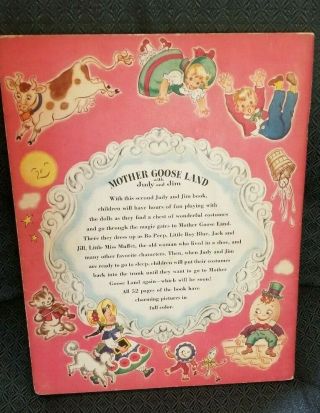 1949 MOTHER GOOSE LAND WITH JIM & JUDY PAPER DOLL STORY BOOK 52PAGE hardly 2
