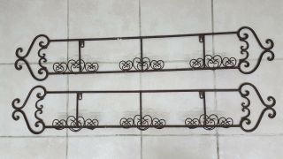 2 Plate Rack Wall Mount Display Holder 3 Plate Each Vtg Wrought Iron Dark Brown