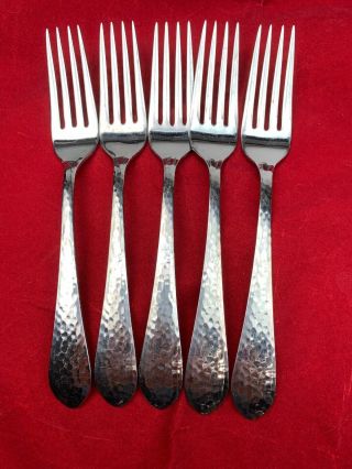 Faf 5 X Reed & Barton Hammered Antique 18/8 Glossy Stainless Dinner Fork 8”
