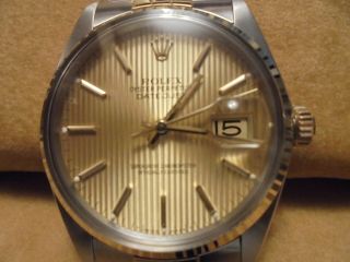 Rolex Datejust Mens 18k Gold & Steel Quickset Jubilee Band & Tapestry Dial 16013