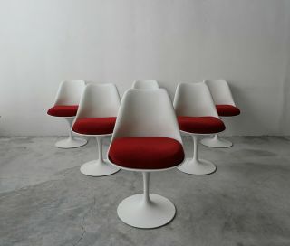 Reserved Set Of 6 Authentic Early Tulip Dining Chairs By Eero Saarinen For Knoll