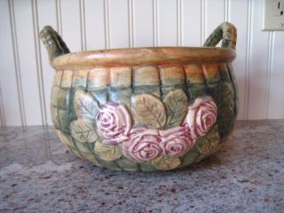 Vintage Weller Pottery Jardiniere Planter Rose/basket Double Handle 8 "