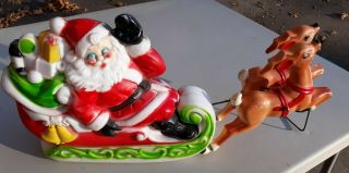 Vintage Blow Mold Santa Claus With Reindeer