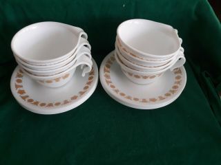 Vtg Corelle Corning Butterfly Gold Hook Open Handle Cups And Saucers Set Of 8