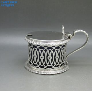 Antique Victorian Solid Sterling Silver & Blue Glass Mustard Pot 134g 1899