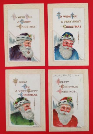 Vintage Santa Postcards (4) Gottschalk Series 2553 - Santa Heads With Foldout