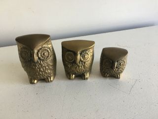 Vintage Set Of 3 Solid Brass Owl Figurines