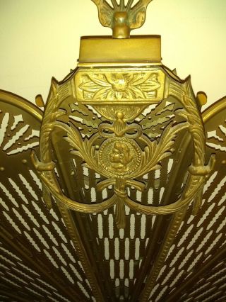 RARE Antique Ornate Brass Peacock Fireplace Fan Folding Screen Art Deco jumanji 3