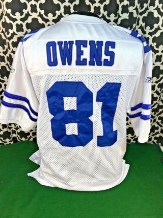 Reebok Nfl Equip.  Dallas Cowboys 81 Terrell Owens White Sewn Jersey - Sz.  52
