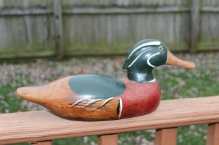 Hand Carved And Painted Wood Duck Decoy With Glass Eyes