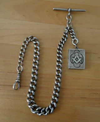 Heavy Solid Silver Vintage Masonic Pocket Watch Chain