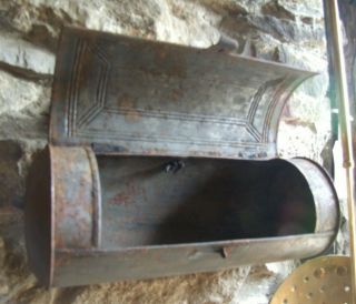 Antique Welsh Metal Candle Box Hanging Pressed Tin Cylinder