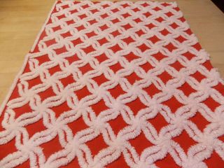 Vintage Htf Red And White Chenille Bedspread Fabric 18 X 24 Fq