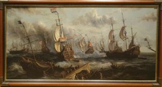 Huge The Battle Of Trafalgar British Royal Navy Battle Oil Painting E Ponthion