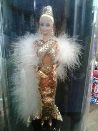 Vintage 1990 Mattel Bob Mackie Gold Barbie with Display Case 2