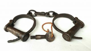 Old Vintage Antique Handcrafted Iron Adjustable Lock Handcuffs,  Collectible