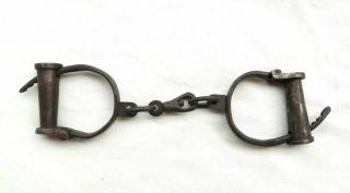 Old Vintage Antique Handcrafted Iron Adjustable Lock Handcuffs,  Collectible 2