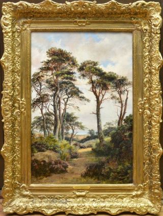 Fine Antique 19thC English Landscape Oil Painting of Bournemouth 1879 2