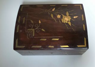 French Napoleon Wood Brass Inlaid Jewelry Box With Key,