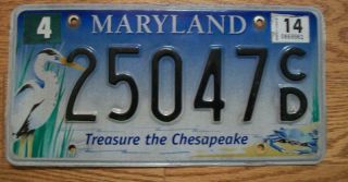 Single Maryland License Plate - 2014 - 25047cd - Treasure The Chesapeake