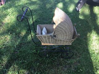 Great Antique Rattan Wicker Child Doll Buggy Stroller Carriage