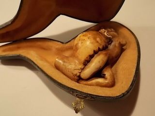 Vintage Carved Nude Meerschaum Pipe Bowl In Lined Case
