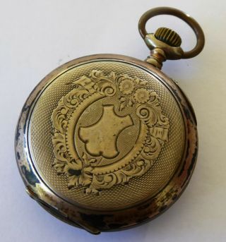 Antique 1800s German Art Nouveau.  800 Silver & Gold Pocket Watch