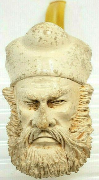 Large Old Block Meerschaum Smoking Pipe Angry Russian - Ready To Smoke