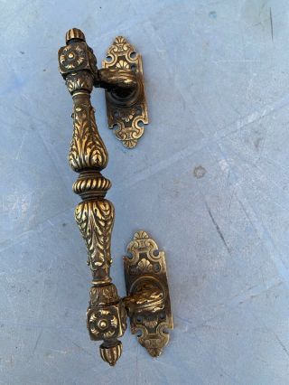 Large Antique Ornate Solid Brass Door Pull Handle