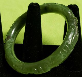 Estate Chinese Natural Emerald Green Jade Jadeite Hand Carved Bangle Bracelet