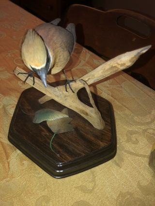 Carved Wood Model Bird Signed J A M 2007 Statue Art