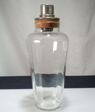 Antique Vintage Art Deco Glass & Silver Plate Cocktail Martini Shaker