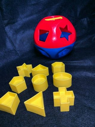 Baby Toy Educational Tupperware Shape - O Toy Ball Vintage Red Blue Plastic 6 "