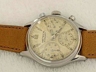 Vintage Heteca Durexact Valjoux 72 Chronograph Mens Stainless Steel Wrist Watch