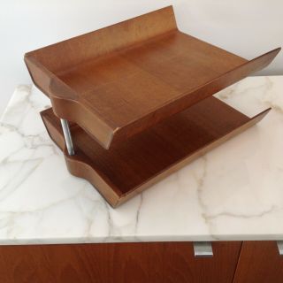 FLORENCE KNOLL walnut letter tray - desk organizer - mid - century - rare 3
