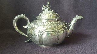 Very Rare C19th Solid Silver Dutch Import Mark Teapot W Sea Monster Spout 283g