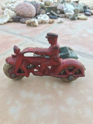 Vintage 1930s Hubley Cast Iron Cop On Motorcycle With Sidecar