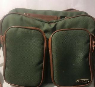Vintage Coast S - 3 Vinyl Padded Camera Bag,  Zippered With Strap,  Brown Green